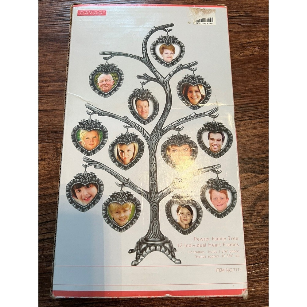 Davco‎ Pewter Family Tree 12 Individual Heart Frames 1 3/4 " Photo